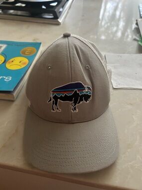 Patagonia Beige Trucker Hat with Multicolor Buffalo Patch